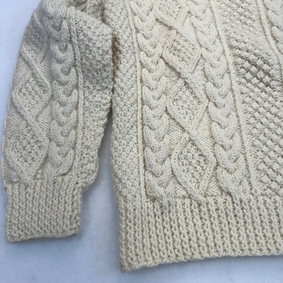 Barnas-Mor Hand Knit Donegal Ireland Aran Wool Sweater Cream Cable Knit Small - Picture 2 of 7